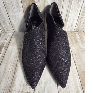 Charles by Charles David Black Glitter d'Orsay Kitten Heel Pumps Womens 9M